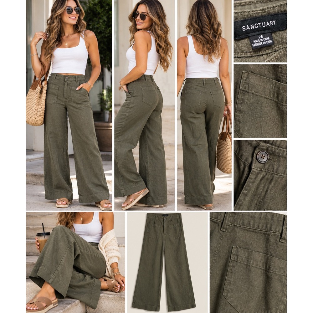 Sanctuary Womens Olive Green Wide Leg Utility Patch Pocket Pants Size 26